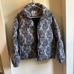 Blue and White Floral Puffer Jacket